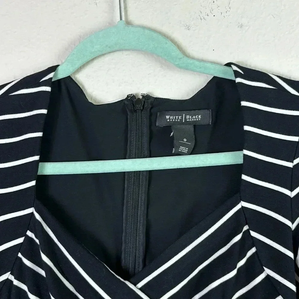 White House Black Market Black White Striped 3/4 Sleeve Bodycon Dress Size 0